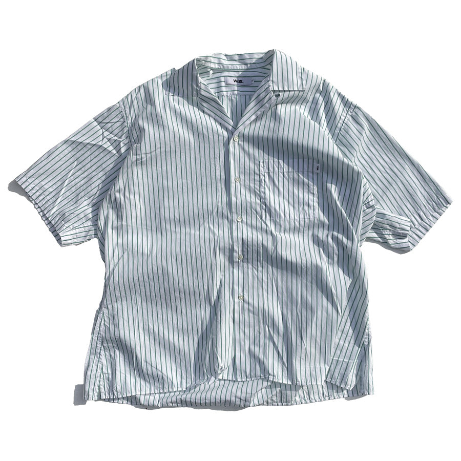 WAX(ワックス)  / 半袖オープンカラーシャツ / Stripe open shirts - GREEN / WX-0503 / メンズ THM 日本製