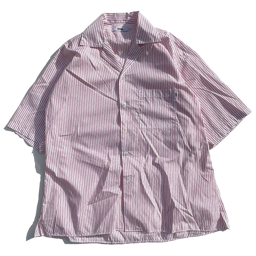 WAX(ワックス)  / 半袖オープンカラーシャツ / Stripe open shirts - RED / WX-0503 / メンズ THM 日本製