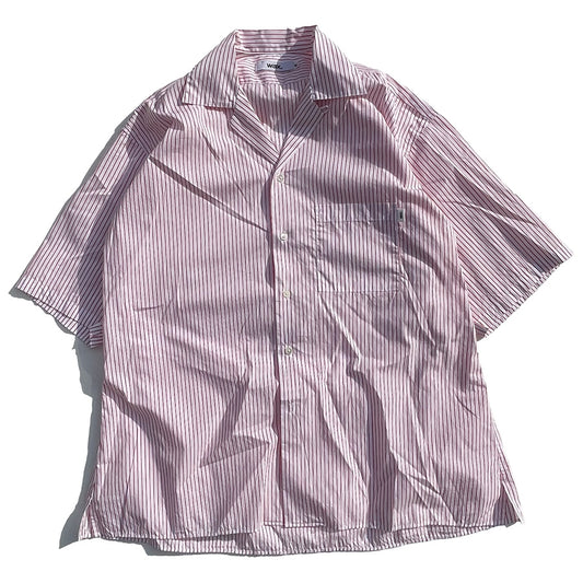 WAX(ワックス)  / 半袖オープンカラーシャツ / Stripe open shirts - RED / WX-0503 / メンズ THM 日本製