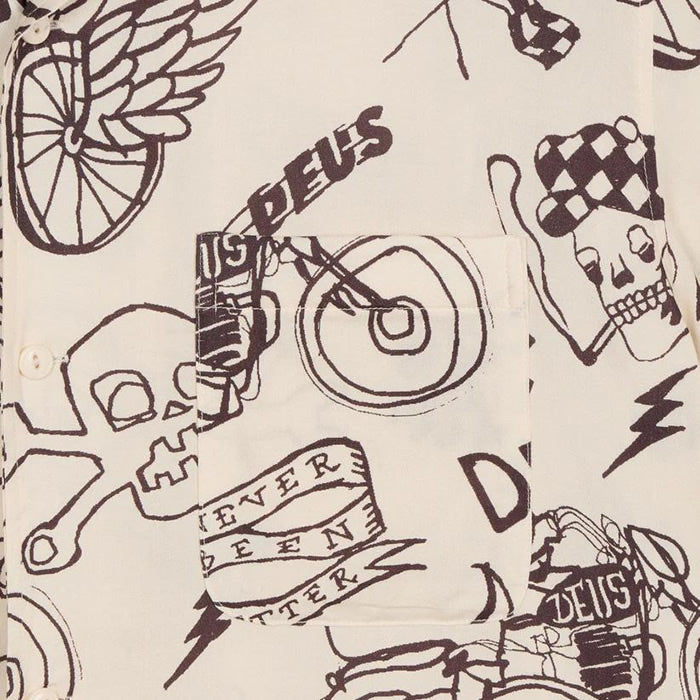 DEUS EX MACHINA ( デウスエクスマキナ ) / 半袖 オープンカラーシャツ / DOODLE SS SHIRT - IVORY / D261USH220