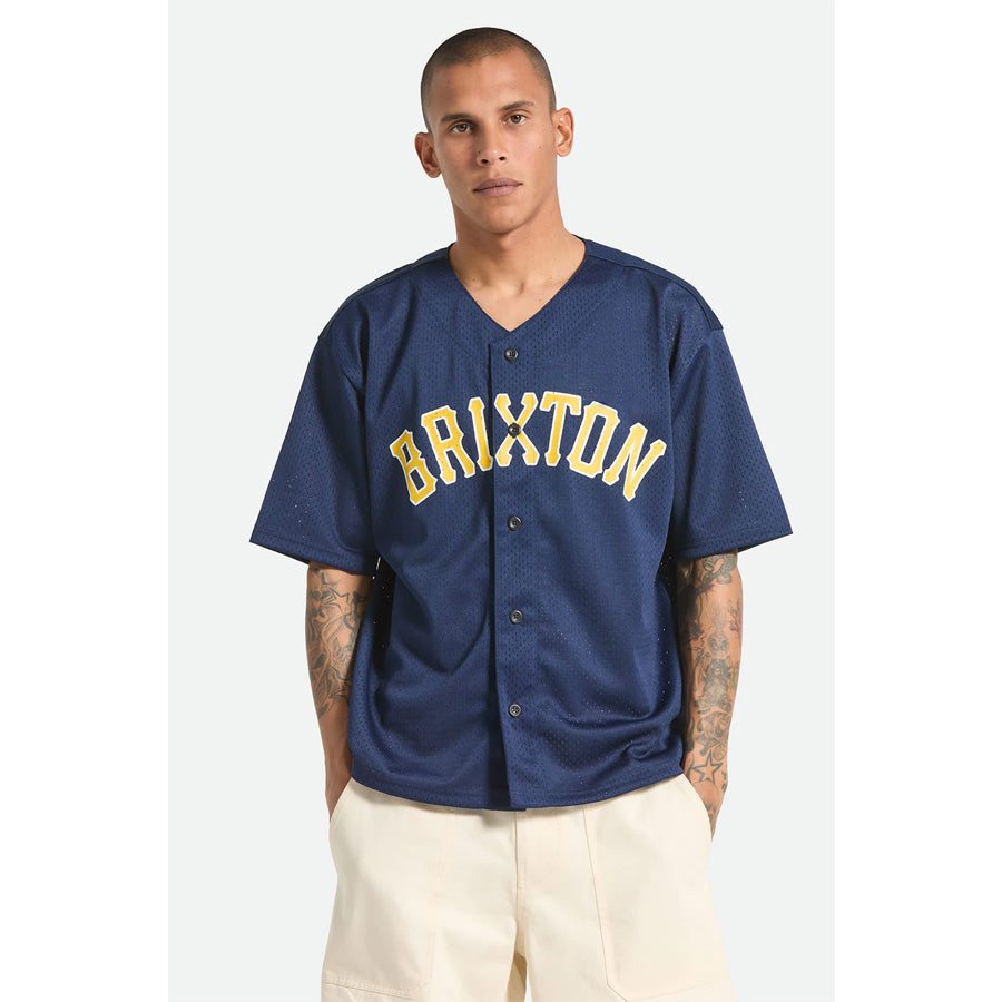 BRIXTON ( ブリクストン ) / 半袖メッシュジャージー ベースボールシャツ  / MESH BASEBALL JERSEY - WASHED NAVY / 23005-WANAV