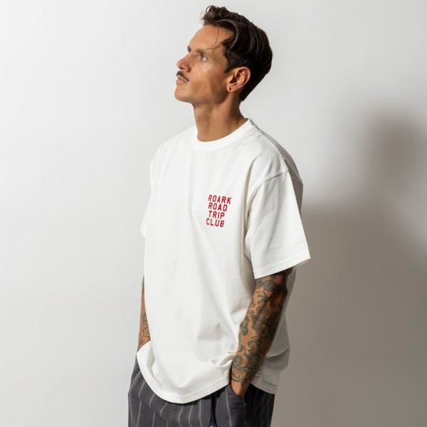ROARK (ロアーク) / 半袖ドライTシャツ / "ROAD TRIP CLUB" FINE TECH DRY TEE - WHITE / RTJF1220-WHT / メンズ
