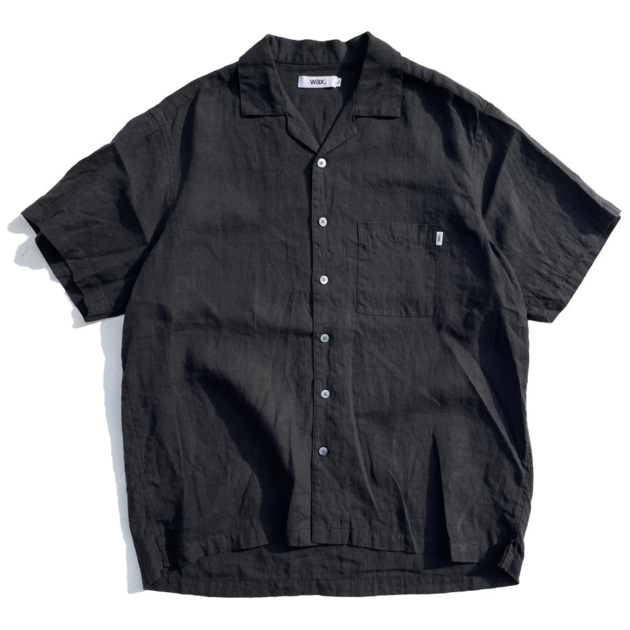 WAX(ワックス)  / 半袖 リネンシャツ / LINEN SHIRTS - BLACK / WX-0504 / メンズ THM 日本製