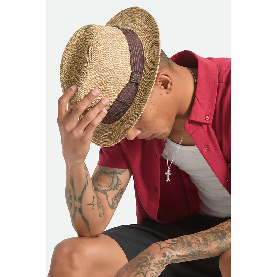 BRIXTON ( ブリクストン ) / パッカブル ストローハット 帽子 / ROMA STRAW PACKABLE FEDORA - MULTI BROWN x CHOCOLATE / 12008 - MLBRC