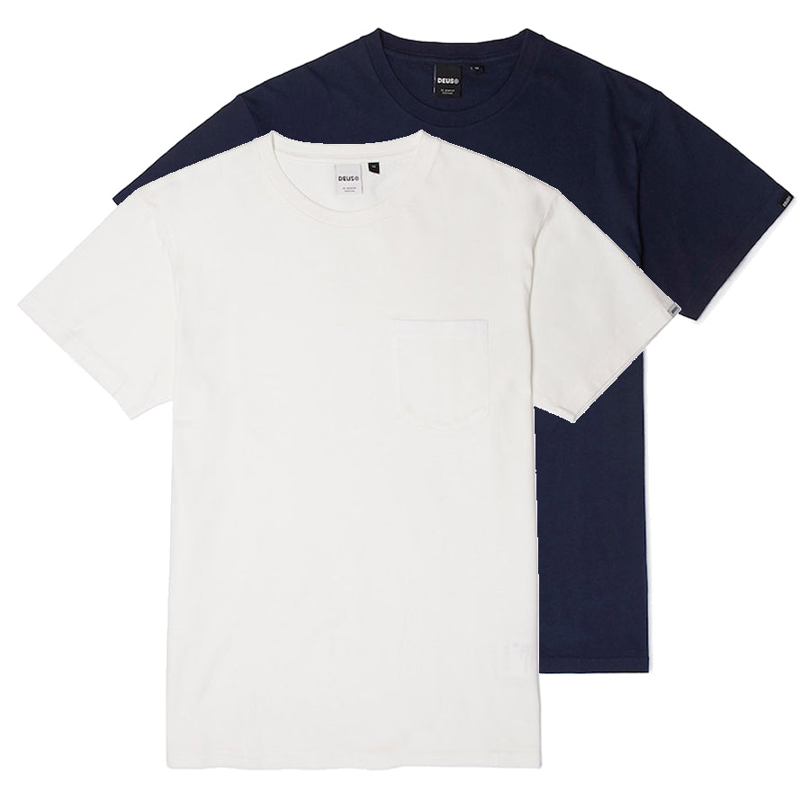 DEUS EX MACHINA ( デウスエクスマキナ ) パックTee Tシャツ 2枚入り / DEUS 2 PACK TEES - WHITE x NAVY / DMP71443 / メンズ