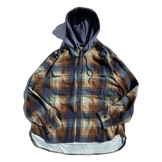 IMPRESTORE (インプレストア) / フード付き ネルシャツ / FLANNEL HOODED SHIRT / SPRINGSTEEN - NAVY×BROWN /メンズ