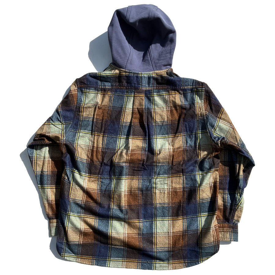 IMPRESTORE (インプレストア) / フード付き ネルシャツ / FLANNEL HOODED SHIRT / SPRINGSTEEN - NAVY×BROWN /メンズ