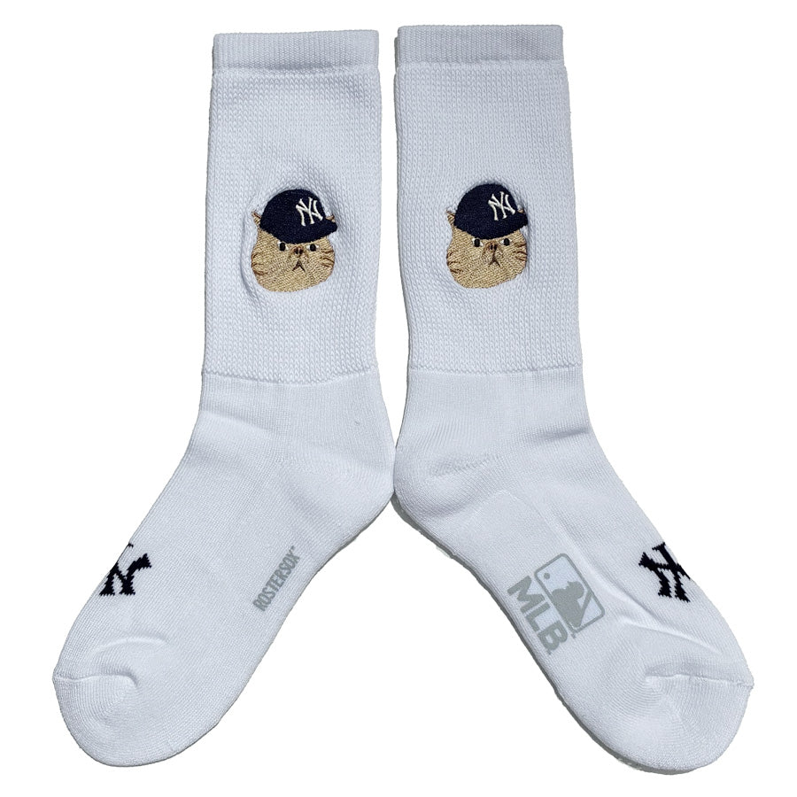 ROSTER SOX(ロスターソックス) x MLB / 靴下 クルーソックス MLB  / MLB CAT SOCKS - WHITE / MLB-305-YANKEES / メンズ レディース