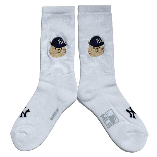 ROSTER SOX(ロスターソックス) x MLB / 靴下 クルーソックス MLB  / MLB CAT SOCKS - WHITE / MLB-305-YANKEES / メンズ レディース