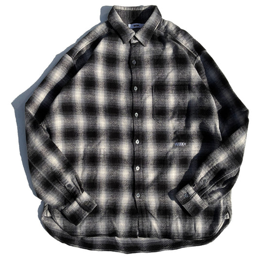 WAX(ワックス)  / 長袖チェックシャツ /  CHECK HEAVY WEIGHT POCKET SHIRTS - GRAY / WX-0543 / メンズ THM 日本製