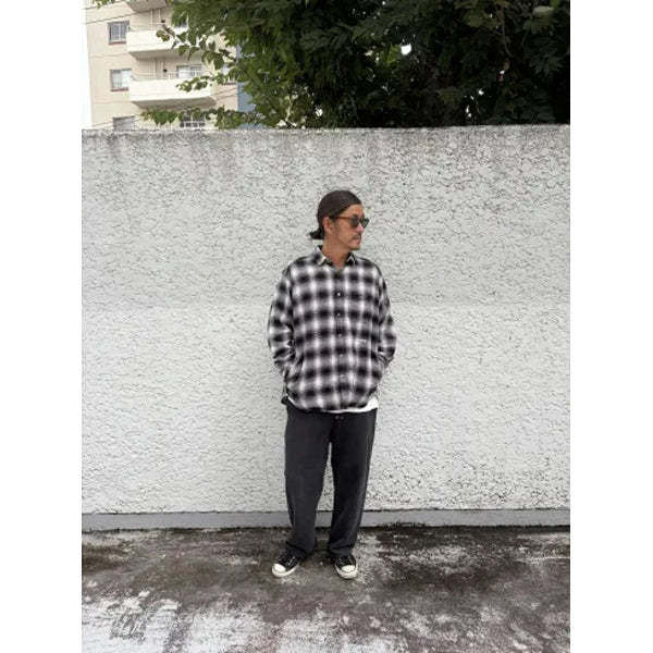 WAX(ワックス)  / 長袖チェックシャツ /  CHECK HEAVY WEIGHT POCKET SHIRTS - GRAY / WX-0543 / メンズ THM 日本製