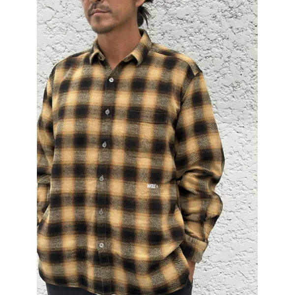 WAX(ワックス)  / 長袖チェック 厚手ネルシャツ /  CHECK HEAVY WEIGHT POCKET SHIRTS - YELLOW / WX-0543 / メンズ THM 日本製